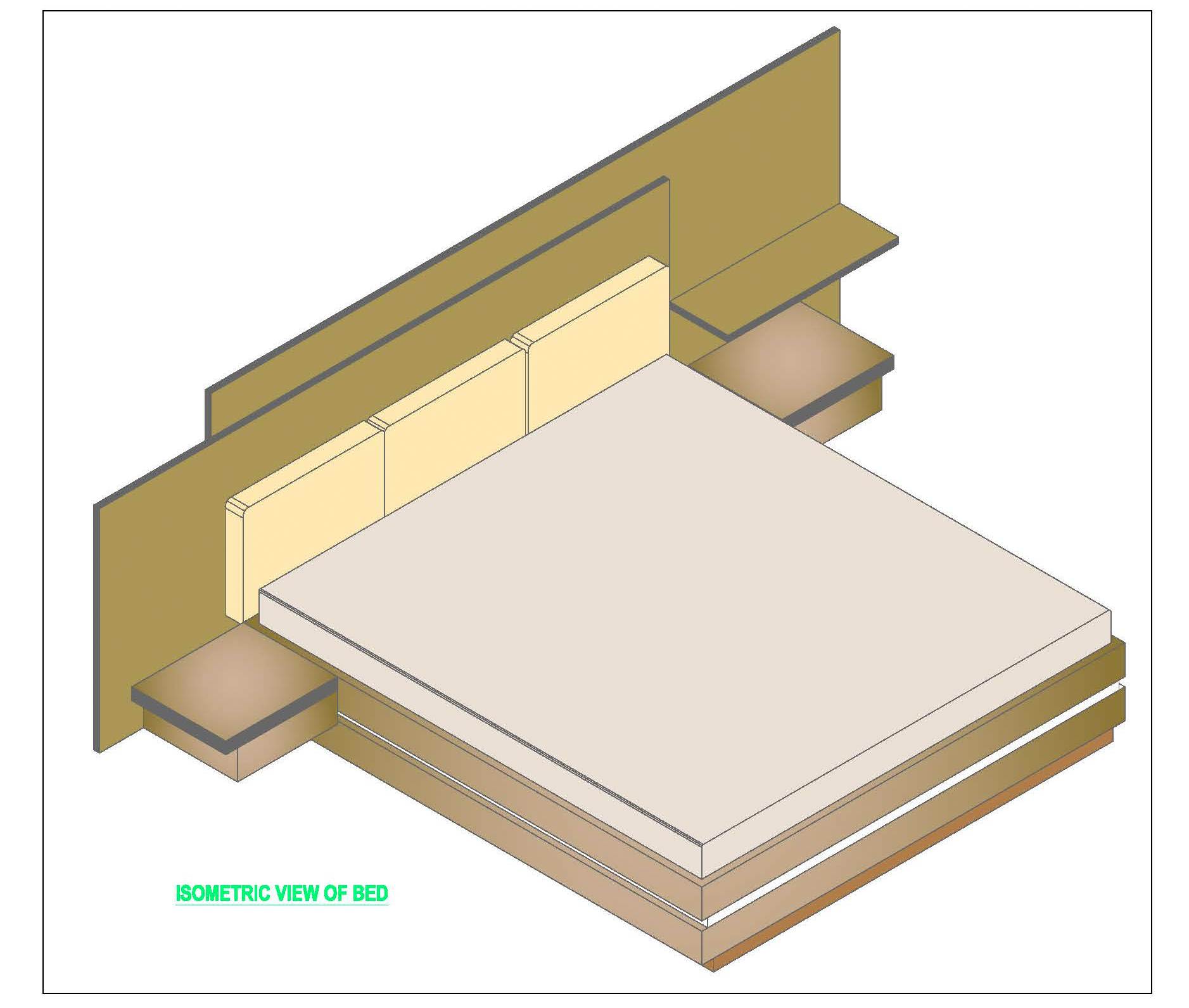 Double Bed Isometric CAD Block 3D View